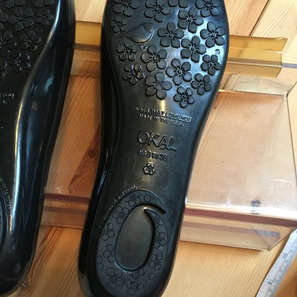 OKA B Black Shiny Patent Rubber Ballet Flats - Picture 8 of 9